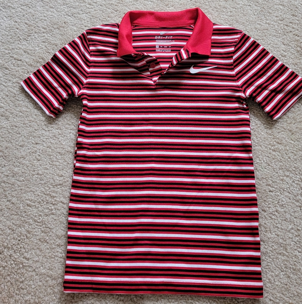 Nike Kids Red and Black Striped Polo Shirt
